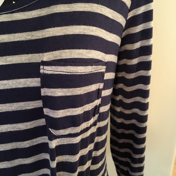 Long Sleeve Blue and Gray Striped Front Tie Shirt - Picture 2 of 7